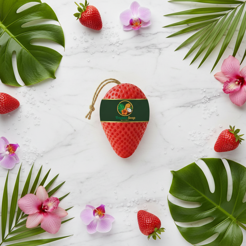 Savon fraise - flat lay